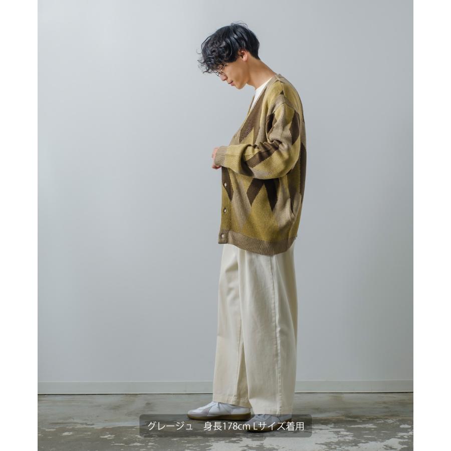 総柄ジャガードカーディガン メンズ アーガイル Vネック カーディガン ビッグシルエット オーバーサイズ ドロップショルダー ゆったり カジュアル | improves | 12