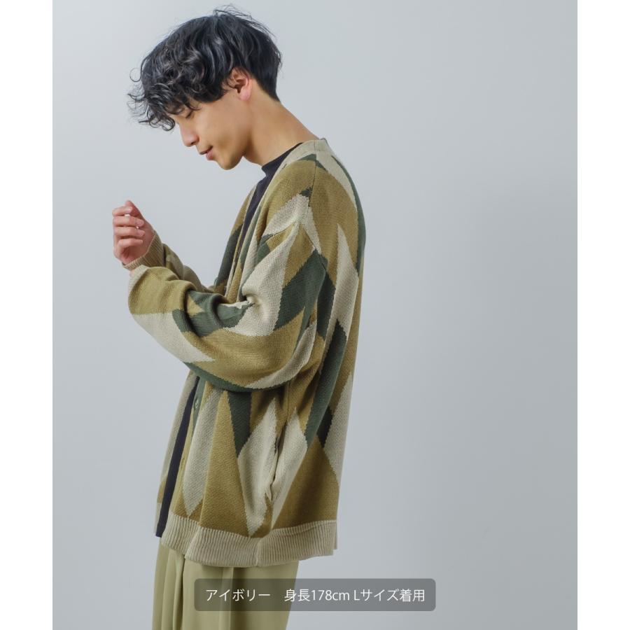 総柄ジャガードカーディガン メンズ アーガイル Vネック カーディガン ビッグシルエット オーバーサイズ ドロップショルダー ゆったり カジュアル | improves | 02