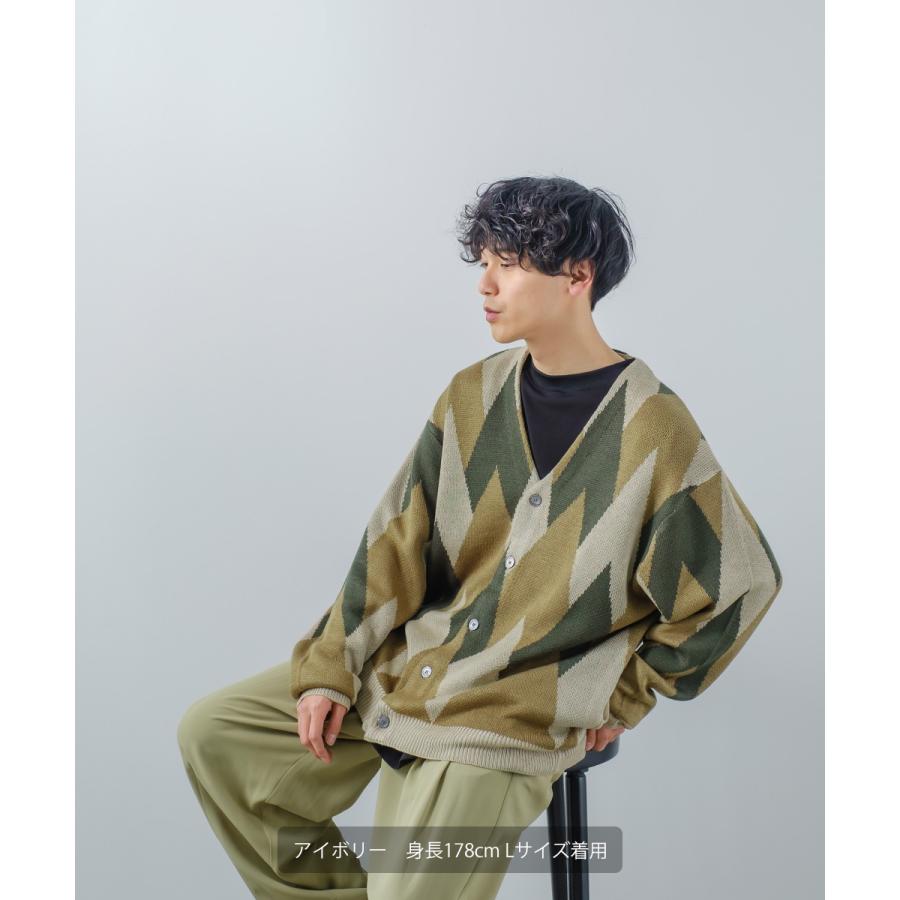 総柄ジャガードカーディガン メンズ アーガイル Vネック カーディガン ビッグシルエット オーバーサイズ ドロップショルダー ゆったり カジュアル | improves | 04