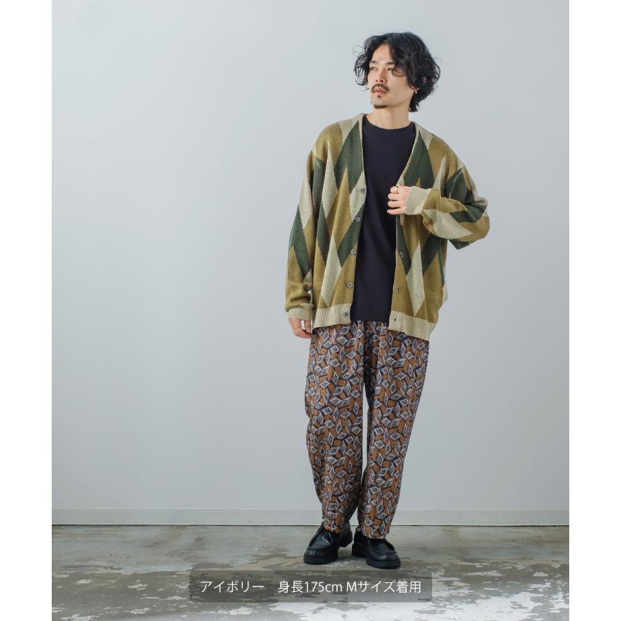 総柄ジャガードカーディガン メンズ アーガイル Vネック カーディガン ビッグシルエット オーバーサイズ ドロップショルダー ゆったり カジュアル | improves | 06