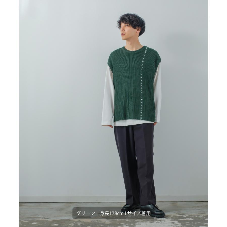 オーバーサイズ ハンドステッチ 畦編み ニットベスト メンズ レディース クルーネック 丸首 ニット ベスト セーター ビッグシルエット 大きいサイズ ゆったり 黒 | improves | 11