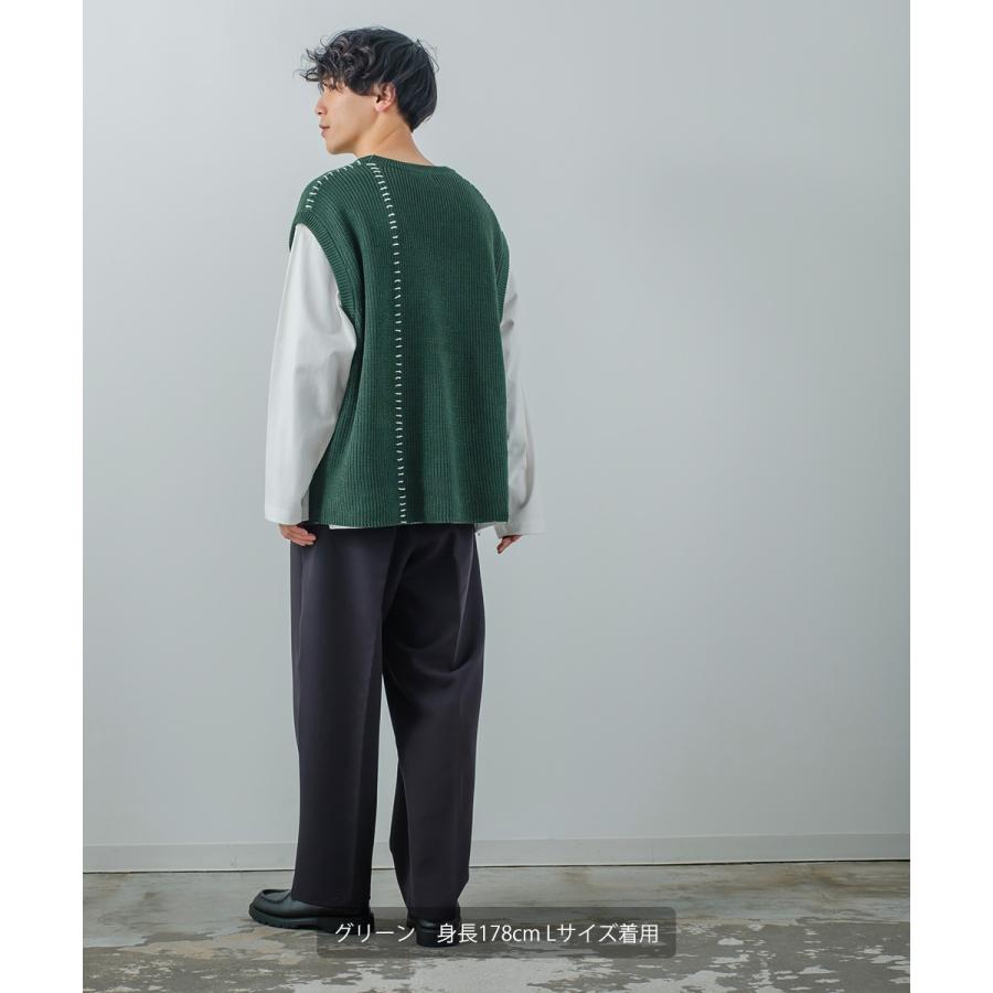 オーバーサイズ ハンドステッチ 畦編み ニットベスト メンズ レディース クルーネック 丸首 ニット ベスト セーター ビッグシルエット 大きいサイズ ゆったり 黒 | improves | 12