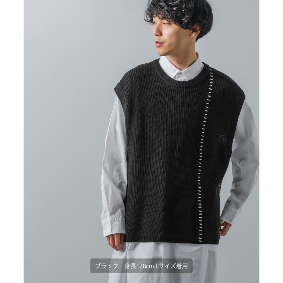 オーバーサイズ ハンドステッチ 畦編み ニットベスト メンズ レディース クルーネック 丸首 ニット ベスト セーター ビッグシルエット 大きいサイズ ゆったり 黒 | improves | 13