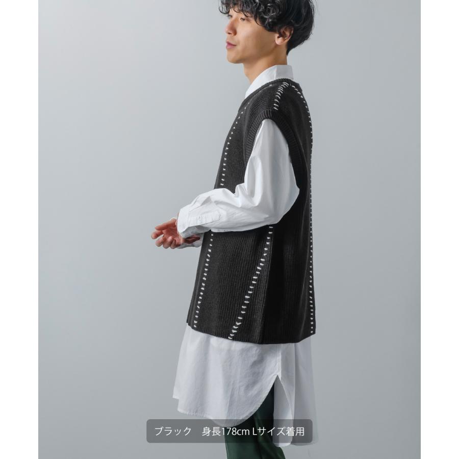 オーバーサイズ ハンドステッチ 畦編み ニットベスト メンズ レディース クルーネック 丸首 ニット ベスト セーター ビッグシルエット 大きいサイズ ゆったり 黒 | improves | 14