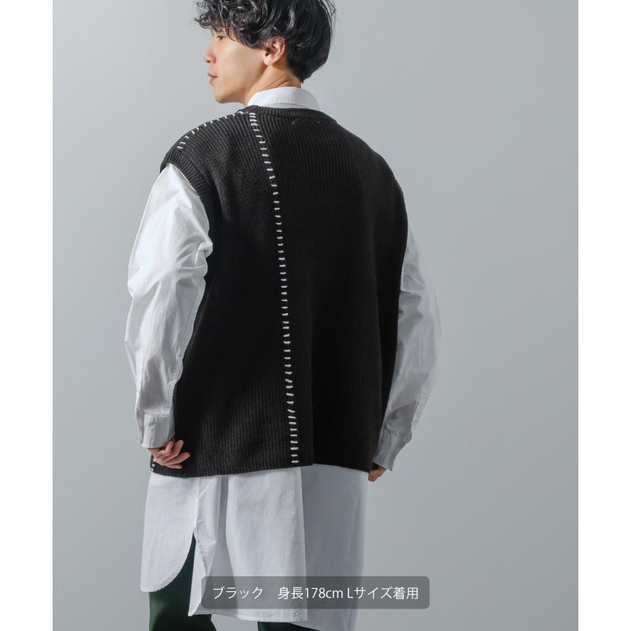 オーバーサイズ ハンドステッチ 畦編み ニットベスト メンズ レディース クルーネック 丸首 ニット ベスト セーター ビッグシルエット 大きいサイズ ゆったり 黒 | improves | 15