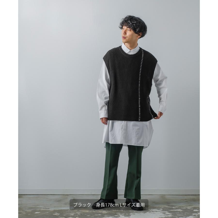 オーバーサイズ ハンドステッチ 畦編み ニットベスト メンズ レディース クルーネック 丸首 ニット ベスト セーター ビッグシルエット 大きいサイズ ゆったり 黒 | improves | 16