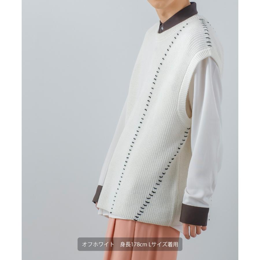 オーバーサイズ ハンドステッチ 畦編み ニットベスト メンズ レディース クルーネック 丸首 ニット ベスト セーター ビッグシルエット 大きいサイズ ゆったり 黒 | improves | 02