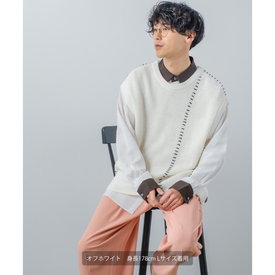 オーバーサイズ ハンドステッチ 畦編み ニットベスト メンズ レディース クルーネック 丸首 ニット ベスト セーター ビッグシルエット 大きいサイズ ゆったり 黒 | improves | 04