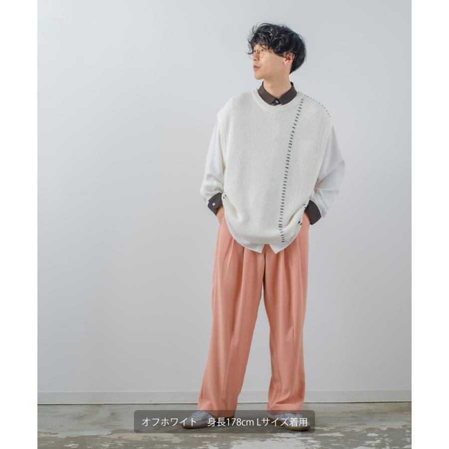 オーバーサイズ ハンドステッチ 畦編み ニットベスト メンズ レディース クルーネック 丸首 ニット ベスト セーター ビッグシルエット 大きいサイズ ゆったり 黒 | improves | 05