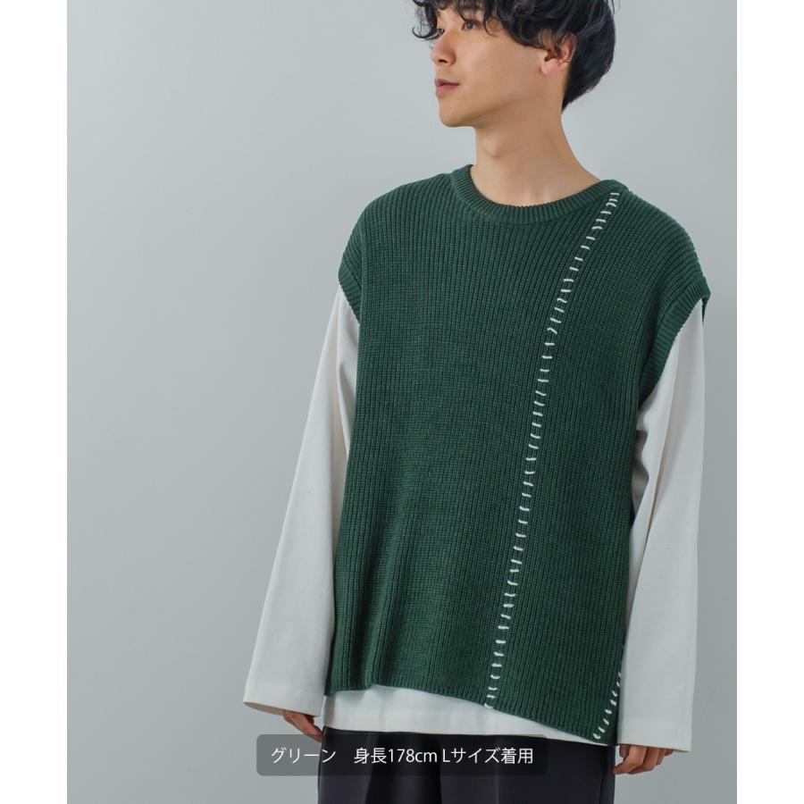 オーバーサイズ ハンドステッチ 畦編み ニットベスト メンズ レディース クルーネック 丸首 ニット ベスト セーター ビッグシルエット 大きいサイズ ゆったり 黒 | improves | 07