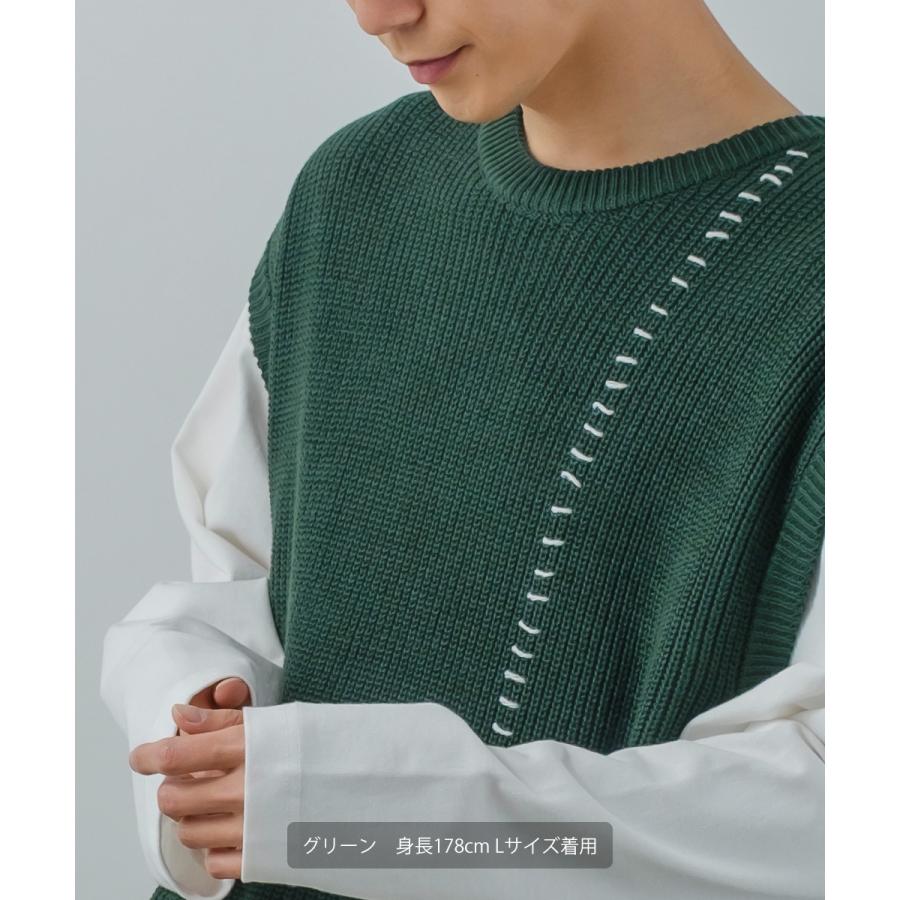 オーバーサイズ ハンドステッチ 畦編み ニットベスト メンズ レディース クルーネック 丸首 ニット ベスト セーター ビッグシルエット 大きいサイズ ゆったり 黒 | improves | 08