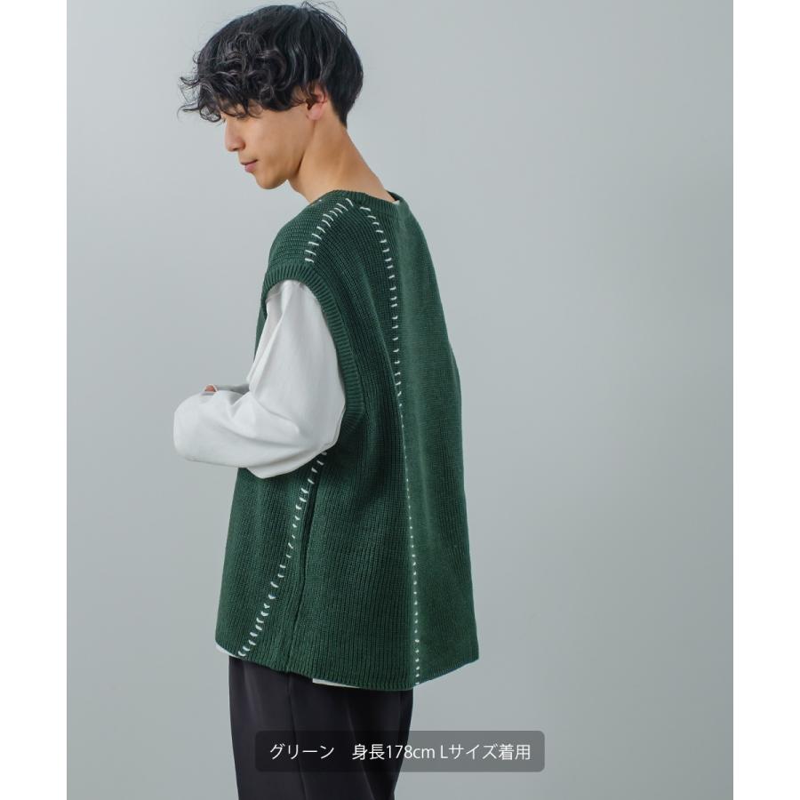 オーバーサイズ ハンドステッチ 畦編み ニットベスト メンズ レディース クルーネック 丸首 ニット ベスト セーター ビッグシルエット 大きいサイズ ゆったり 黒 | improves | 09