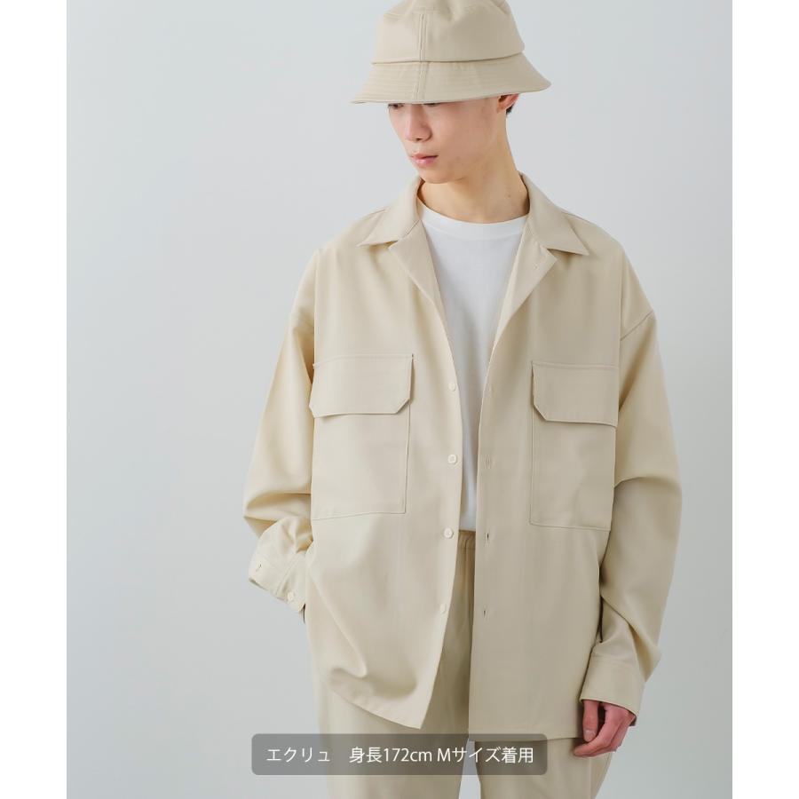 セットアップ メンズ ストレッチ CPOシャツ＆テーパードパンツ ルーズシルエット オーバーサイズ とろみ生地 ワイドシャツ オープンカラー タックパンツ | improves | 01