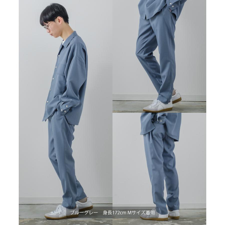 セットアップ メンズ ストレッチ CPOシャツ＆テーパードパンツ ルーズシルエット オーバーサイズ とろみ生地 ワイドシャツ オープンカラー タックパンツ | improves | 10