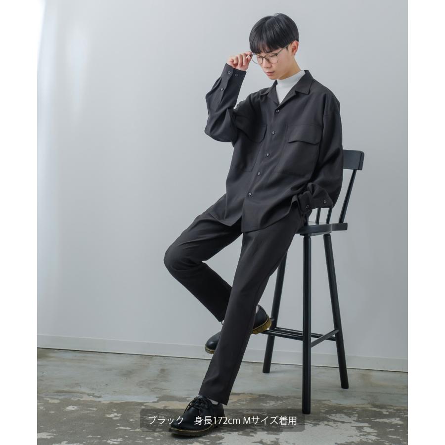 セットアップ メンズ ストレッチ CPOシャツ＆テーパードパンツ ルーズシルエット オーバーサイズ とろみ生地 ワイドシャツ オープンカラー タックパンツ | improves | 14