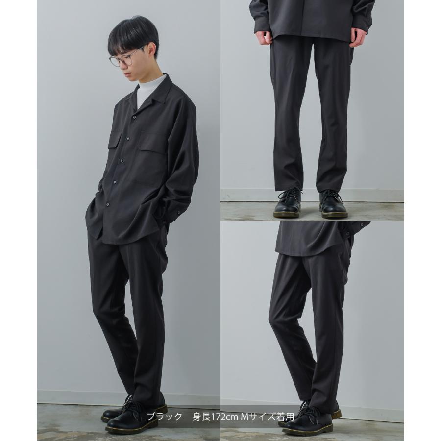 セットアップ メンズ ストレッチ CPOシャツ＆テーパードパンツ ルーズシルエット オーバーサイズ とろみ生地 ワイドシャツ オープンカラー タックパンツ | improves | 16