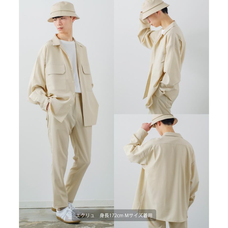 セットアップ メンズ ストレッチ CPOシャツ＆テーパードパンツ ルーズシルエット オーバーサイズ とろみ生地 ワイドシャツ オープンカラー タックパンツ | improves | 02