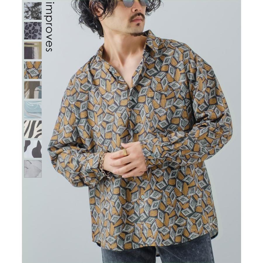 総柄 レギュラーシャツ メンズ グラフィック アニマル柄 オーバーサイズ ジョーゼット 総柄プリント 柄シャツ とろみ素材 セットアップ対応 Improves インプローブス 通販 Yahoo ショッピング