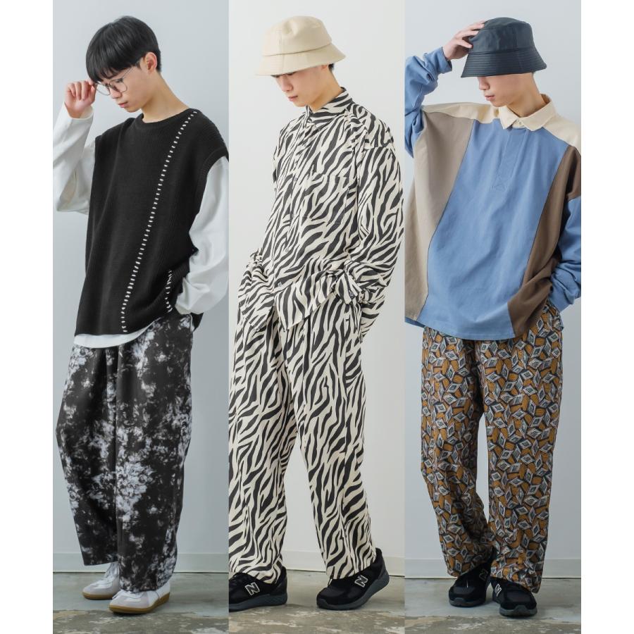 総柄 バルーンパンツ メンズ ラフィック アニマル柄 ワイドパンツ イージーパンツ ジョーゼット 総柄プリント とろみ素材 セットアップ対応 | improves | 16