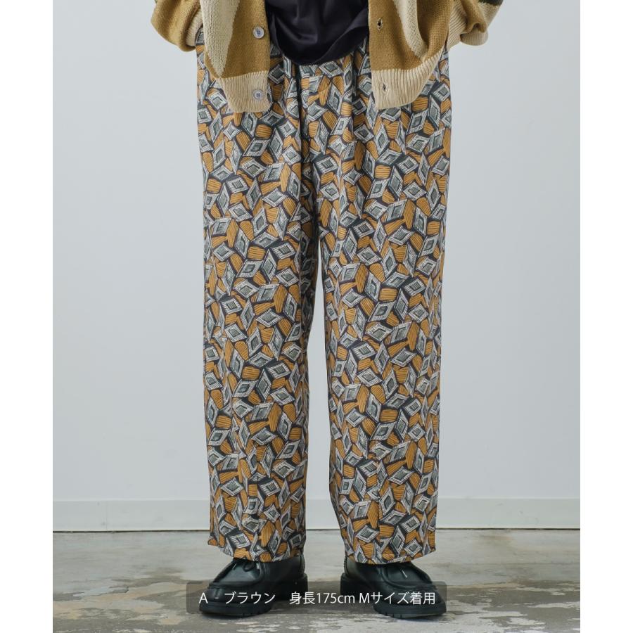 総柄 バルーンパンツ メンズ ラフィック アニマル柄 ワイドパンツ イージーパンツ ジョーゼット 総柄プリント とろみ素材 セットアップ対応 | improves | 03