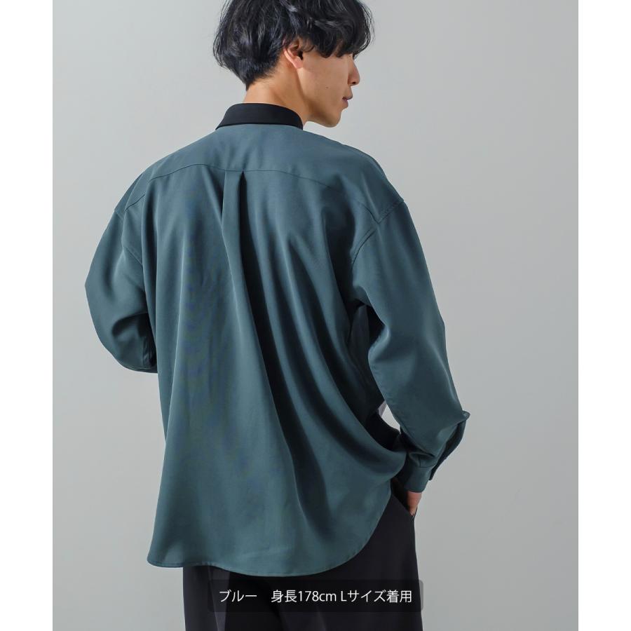 ナチュラルストレッチ カットプリーツ切替シャツ メンズ 長袖 オーバーシャツ レギュラーシャツ ゆったり きれいめ カジュアル モード 韓国ファッション | improves | 10