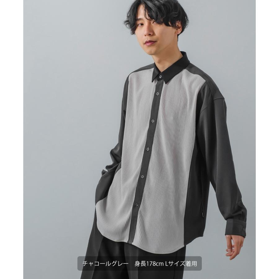 ナチュラルストレッチ カットプリーツ切替シャツ メンズ 長袖 オーバーシャツ レギュラーシャツ ゆったり きれいめ カジュアル モード 韓国ファッション | improves | 12
