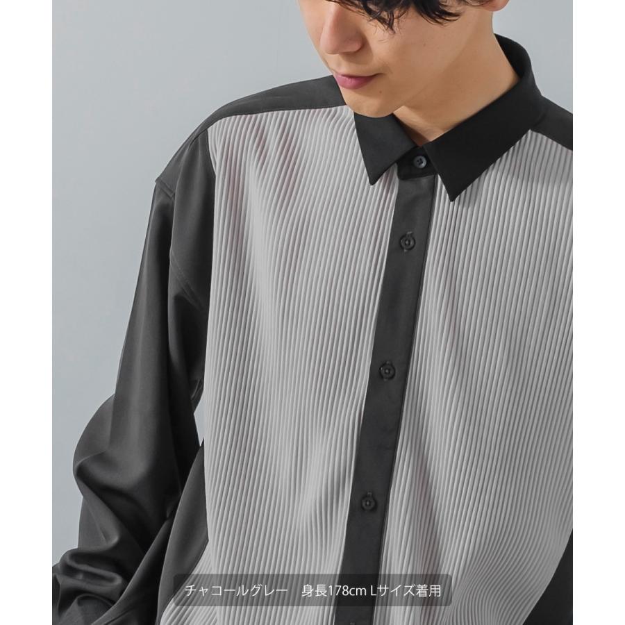 ナチュラルストレッチ カットプリーツ切替シャツ メンズ 長袖 オーバーシャツ レギュラーシャツ ゆったり きれいめ カジュアル モード 韓国ファッション | improves | 13