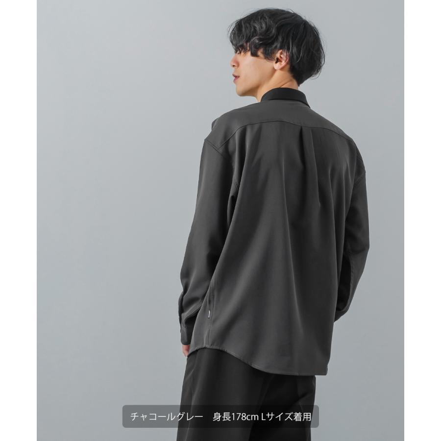 ナチュラルストレッチ カットプリーツ切替シャツ メンズ 長袖 オーバーシャツ レギュラーシャツ ゆったり きれいめ カジュアル モード 韓国ファッション | improves | 15