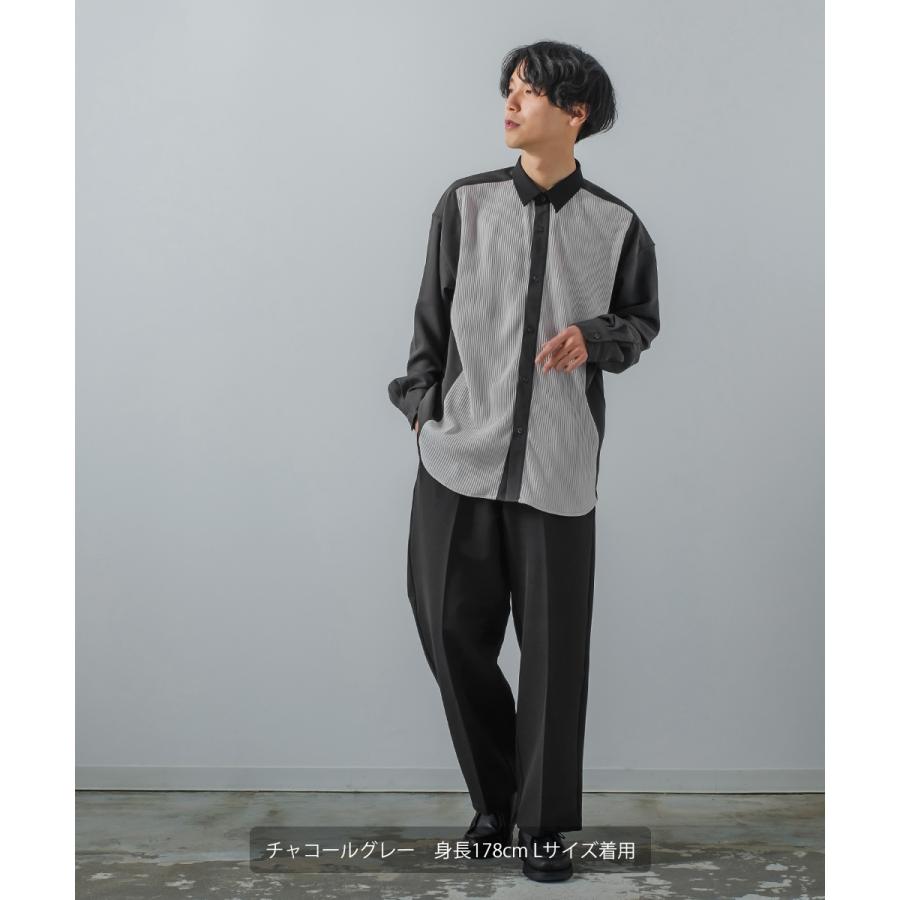 ナチュラルストレッチ カットプリーツ切替シャツ メンズ 長袖 オーバーシャツ レギュラーシャツ ゆったり きれいめ カジュアル モード 韓国ファッション | improves | 16