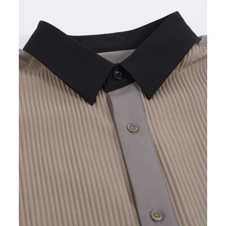 ナチュラルストレッチ カットプリーツ切替シャツ メンズ 長袖 オーバーシャツ レギュラーシャツ ゆったり きれいめ カジュアル モード 韓国ファッション | improves | 18