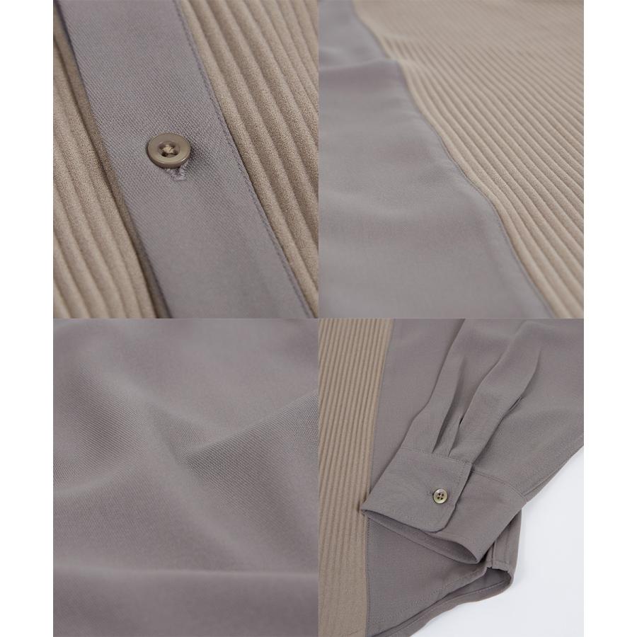 ナチュラルストレッチ カットプリーツ切替シャツ メンズ 長袖 オーバーシャツ レギュラーシャツ ゆったり きれいめ カジュアル モード 韓国ファッション | improves | 19