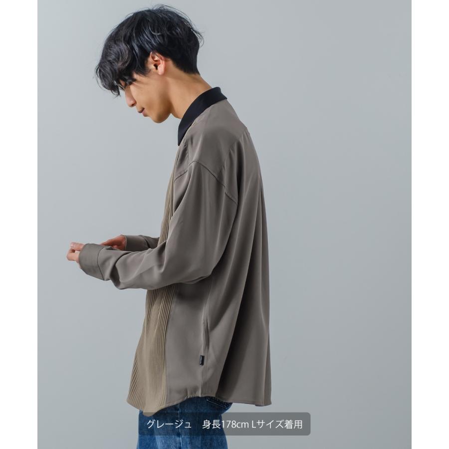 ナチュラルストレッチ カットプリーツ切替シャツ メンズ 長袖 オーバーシャツ レギュラーシャツ ゆったり きれいめ カジュアル モード 韓国ファッション | improves | 02