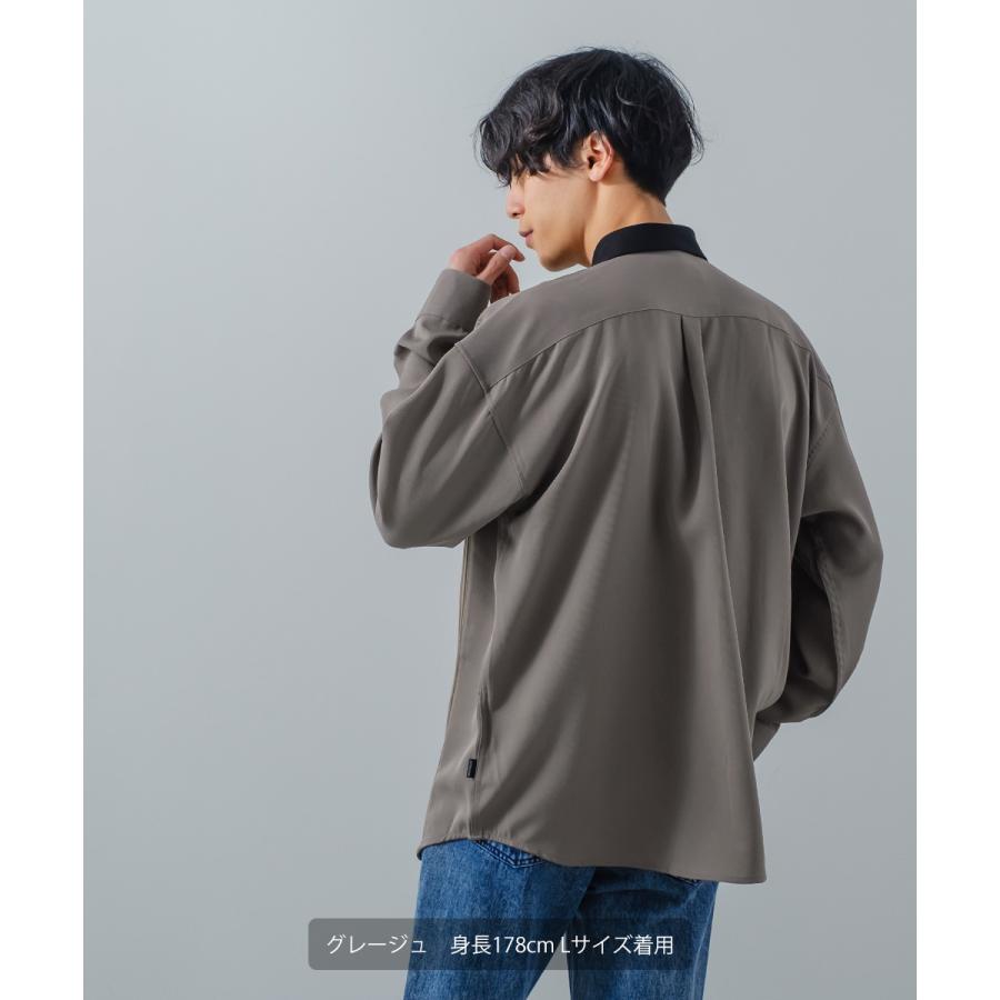 ナチュラルストレッチ カットプリーツ切替シャツ メンズ 長袖 オーバーシャツ レギュラーシャツ ゆったり きれいめ カジュアル モード 韓国ファッション | improves | 03