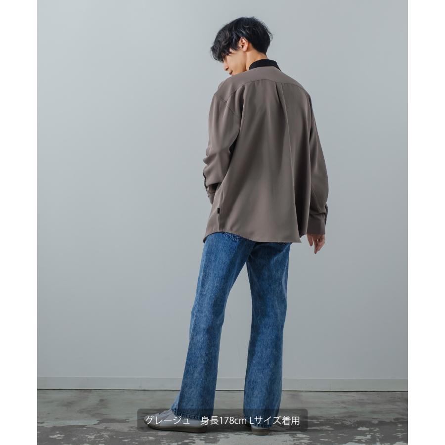 ナチュラルストレッチ カットプリーツ切替シャツ メンズ 長袖 オーバーシャツ レギュラーシャツ ゆったり きれいめ カジュアル モード 韓国ファッション | improves | 05