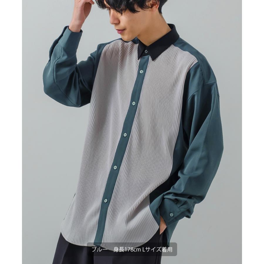 ナチュラルストレッチ カットプリーツ切替シャツ メンズ 長袖 オーバーシャツ レギュラーシャツ ゆったり きれいめ カジュアル モード 韓国ファッション | improves | 06