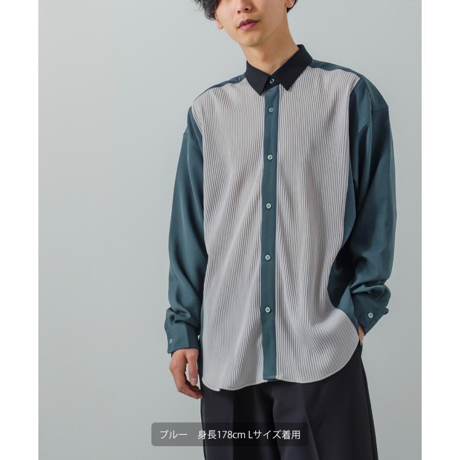 ナチュラルストレッチ カットプリーツ切替シャツ メンズ 長袖 オーバーシャツ レギュラーシャツ ゆったり きれいめ カジュアル モード 韓国ファッション | improves | 07