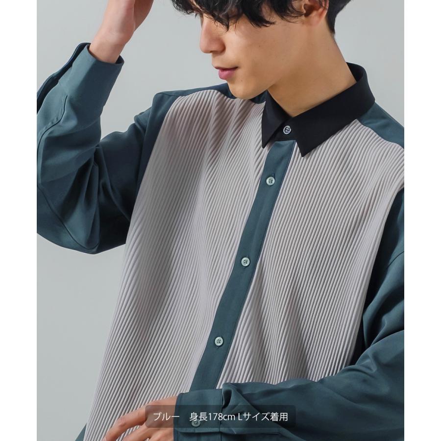 ナチュラルストレッチ カットプリーツ切替シャツ メンズ 長袖 オーバーシャツ レギュラーシャツ ゆったり きれいめ カジュアル モード 韓国ファッション | improves | 08