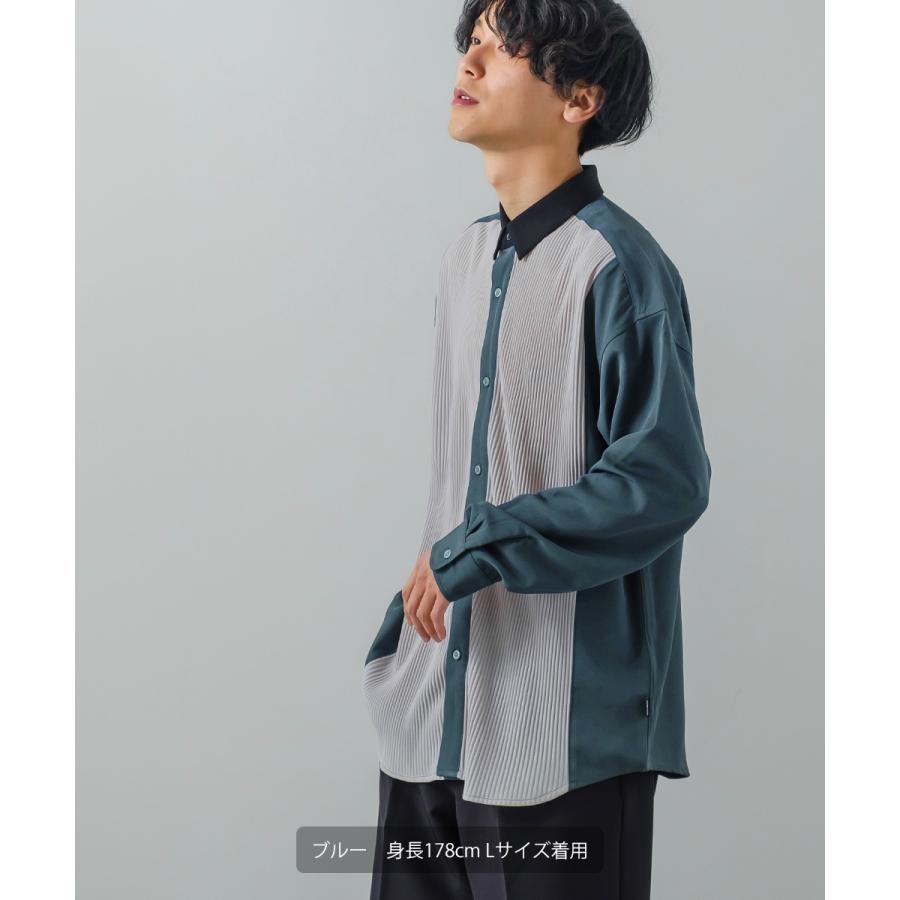 ナチュラルストレッチ カットプリーツ切替シャツ メンズ 長袖 オーバーシャツ レギュラーシャツ ゆったり きれいめ カジュアル モード 韓国ファッション | improves | 09