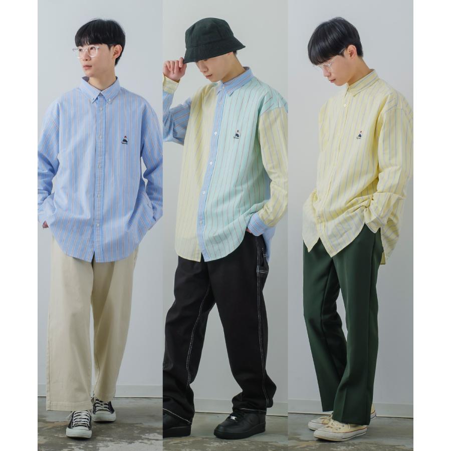 ワンポイント刺しゅう オックスシャツ メンズ 長袖 ストライプ ボタンダウン オーバーシャツ レギュラーシャツ きれいめ カジュアル モード 韓国ファッション |  | 25