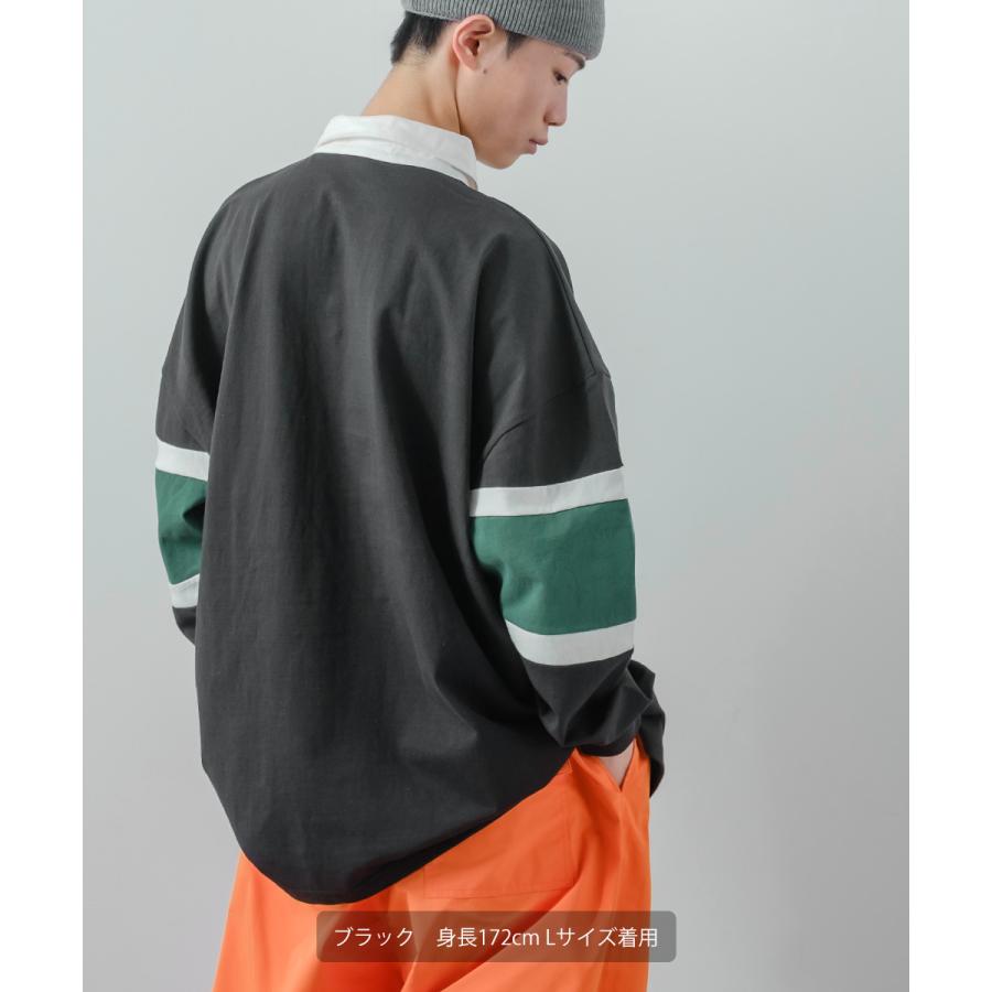 ラガーシャツ メンズ ヘビーウェイト 切替 ラインデザイン ポロシャツ 肉厚生地 オーバーサイズ ビッグシルエット 古着MIX ヴィンテージ風 | improves | 11
