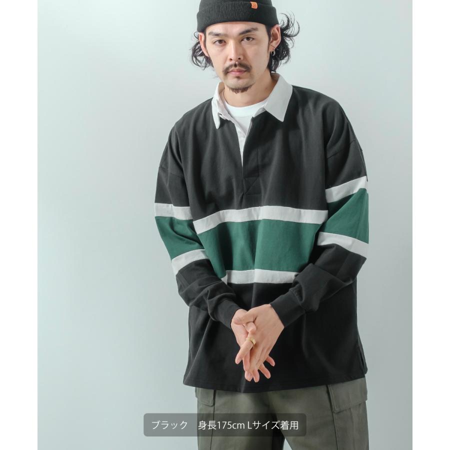 ラガーシャツ メンズ ヘビーウェイト 切替 ラインデザイン ポロシャツ 肉厚生地 オーバーサイズ ビッグシルエット 古着MIX ヴィンテージ風 | improves | 12