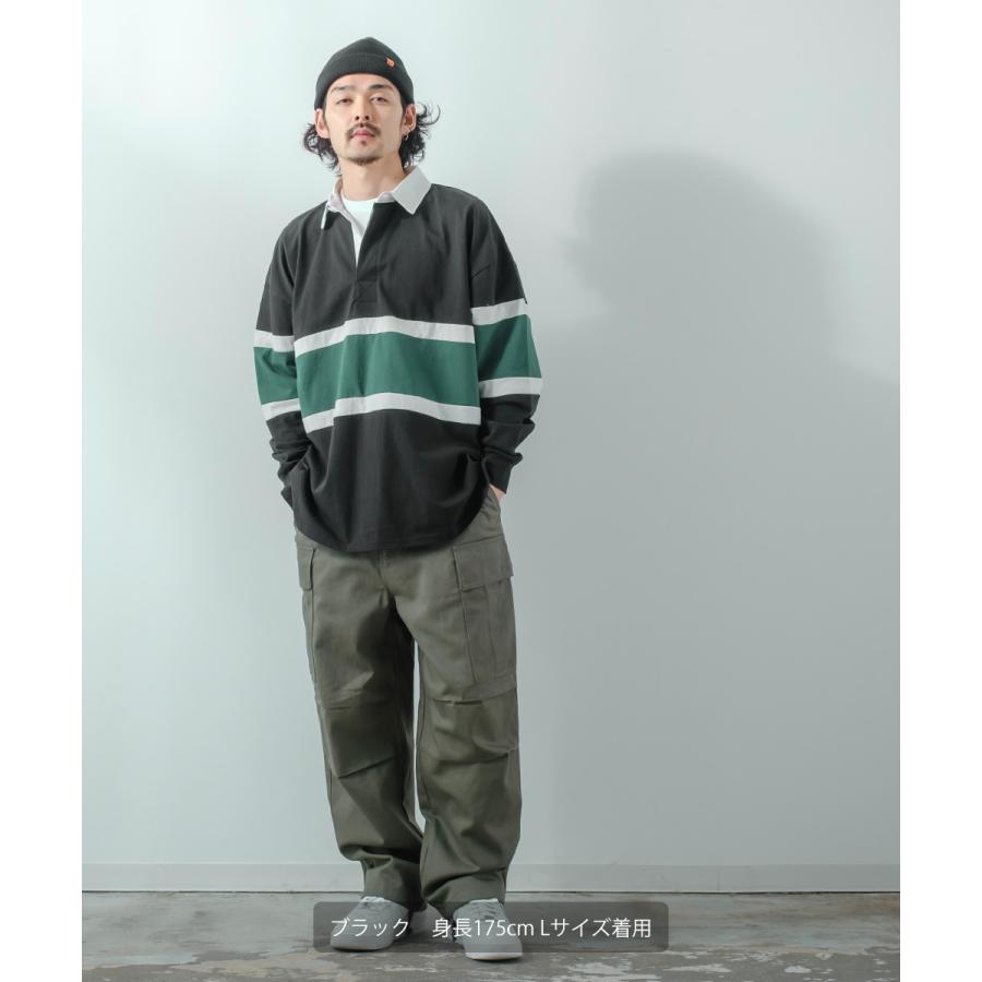 ラガーシャツ メンズ ヘビーウェイト 切替 ラインデザイン ポロシャツ 肉厚生地 オーバーサイズ ビッグシルエット 古着MIX ヴィンテージ風 | improves | 13
