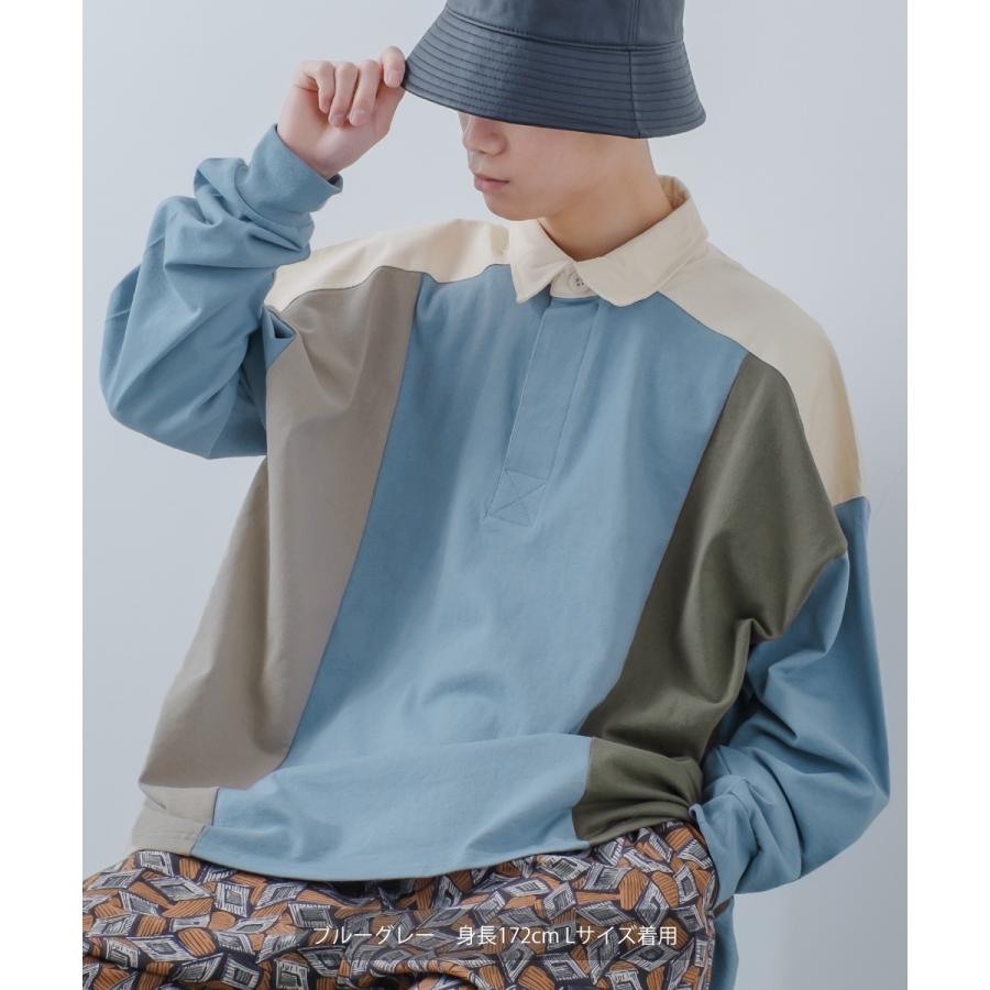 ラガーシャツ メンズ ヘビーウェイト 切替 ラインデザイン ポロシャツ 肉厚生地 オーバーサイズ ビッグシルエット 古着MIX ヴィンテージ風 | improves | 17