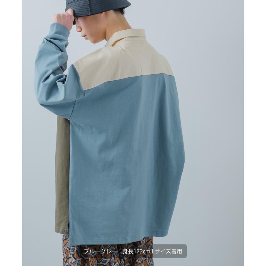 ラガーシャツ メンズ ヘビーウェイト 切替 ラインデザイン ポロシャツ 肉厚生地 オーバーサイズ ビッグシルエット 古着MIX ヴィンテージ風 | improves | 18