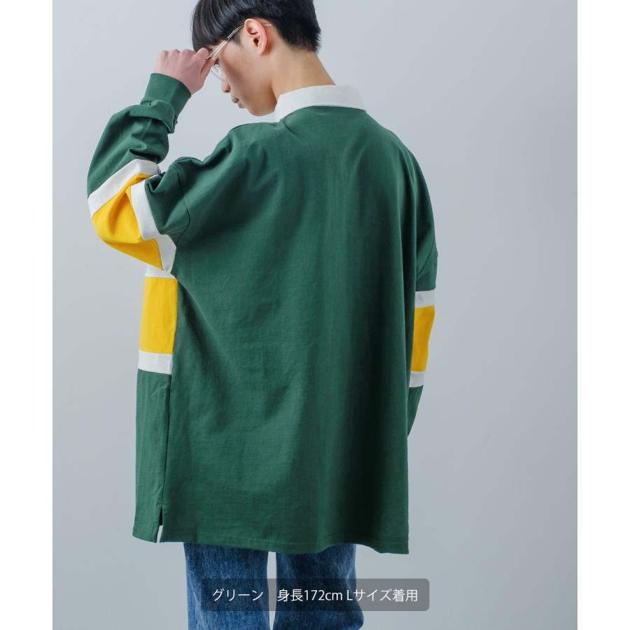 ラガーシャツ メンズ ヘビーウェイト 切替 ラインデザイン ポロシャツ 肉厚生地 オーバーサイズ ビッグシルエット 古着MIX ヴィンテージ風 | improves | 02