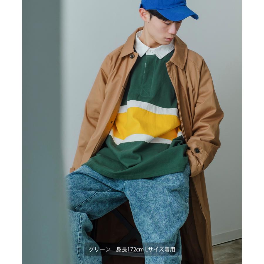 ラガーシャツ メンズ ヘビーウェイト 切替 ラインデザイン ポロシャツ 肉厚生地 オーバーサイズ ビッグシルエット 古着MIX ヴィンテージ風 | improves | 04