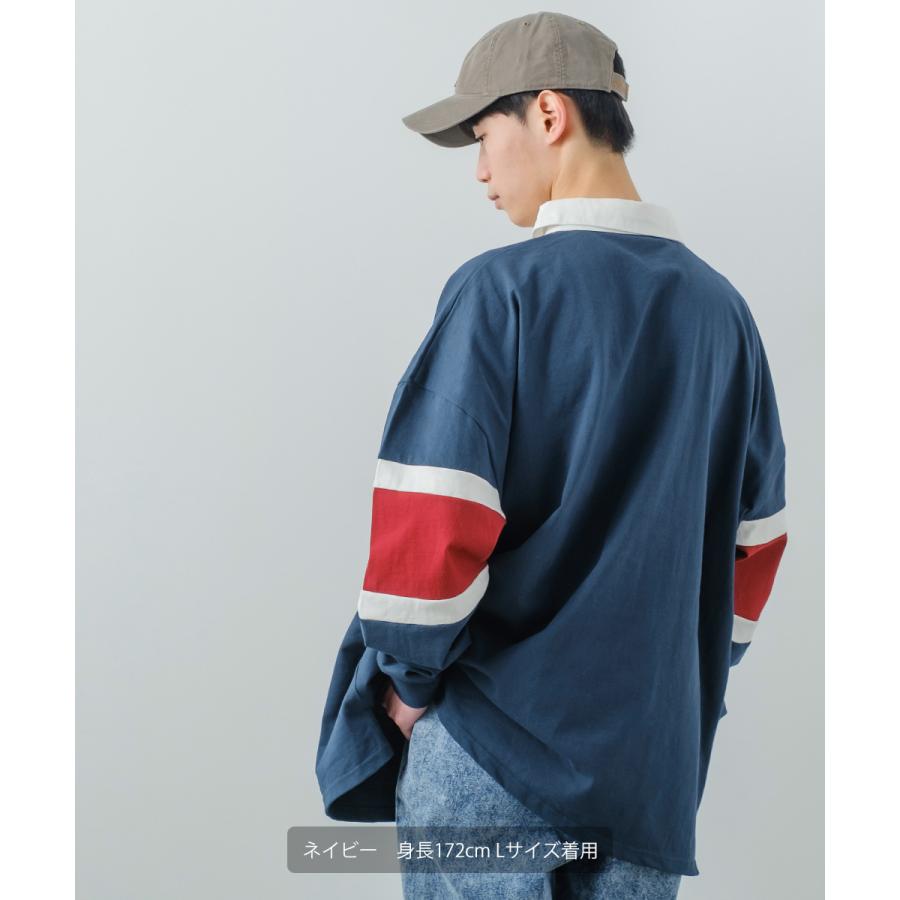 ラガーシャツ メンズ ヘビーウェイト 切替 ラインデザイン ポロシャツ 肉厚生地 オーバーサイズ ビッグシルエット 古着MIX ヴィンテージ風 | improves | 06