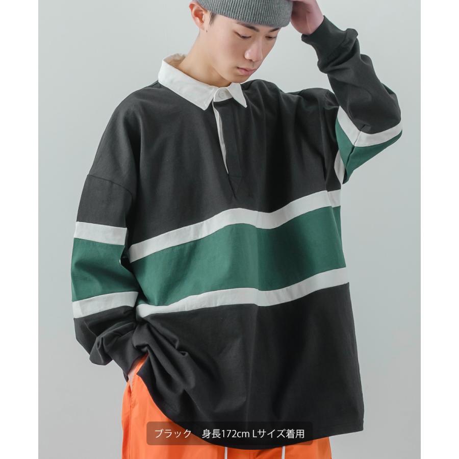 ラガーシャツ メンズ ヘビーウェイト 切替 ラインデザイン ポロシャツ 肉厚生地 オーバーサイズ ビッグシルエット 古着MIX ヴィンテージ風 | improves | 09