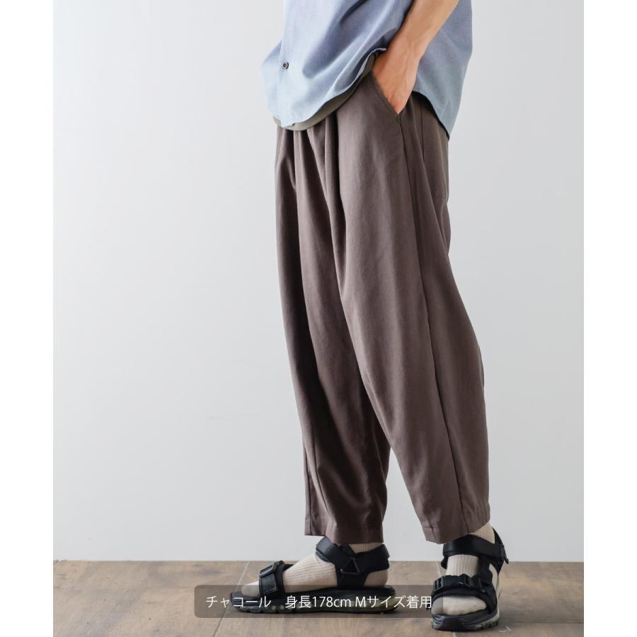 コットンリネン バルーンシルエット アンクルパンツ メンズ 綿麻混 ワイドパンツ イージーパンツ スラックス タックパンツ センタープレス ゆったり 大きい | improves | 11