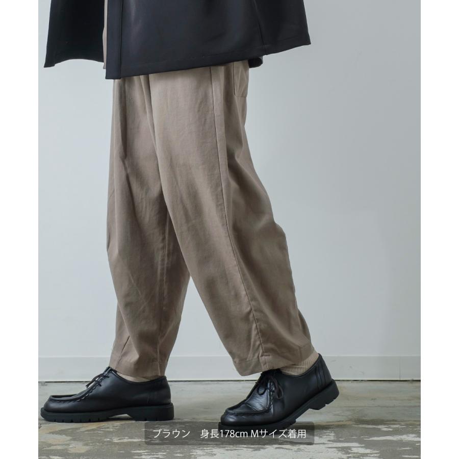 コットンリネン バルーンシルエット アンクルパンツ メンズ 綿麻混 ワイドパンツ イージーパンツ スラックス タックパンツ センタープレス ゆったり 大きい | improves | 16